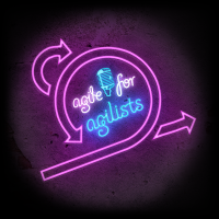 The picturae is the logo for the agile for agilists podcasts and has an neon sign in the shape of an scrum sprint loop with the words agile for agilists inside